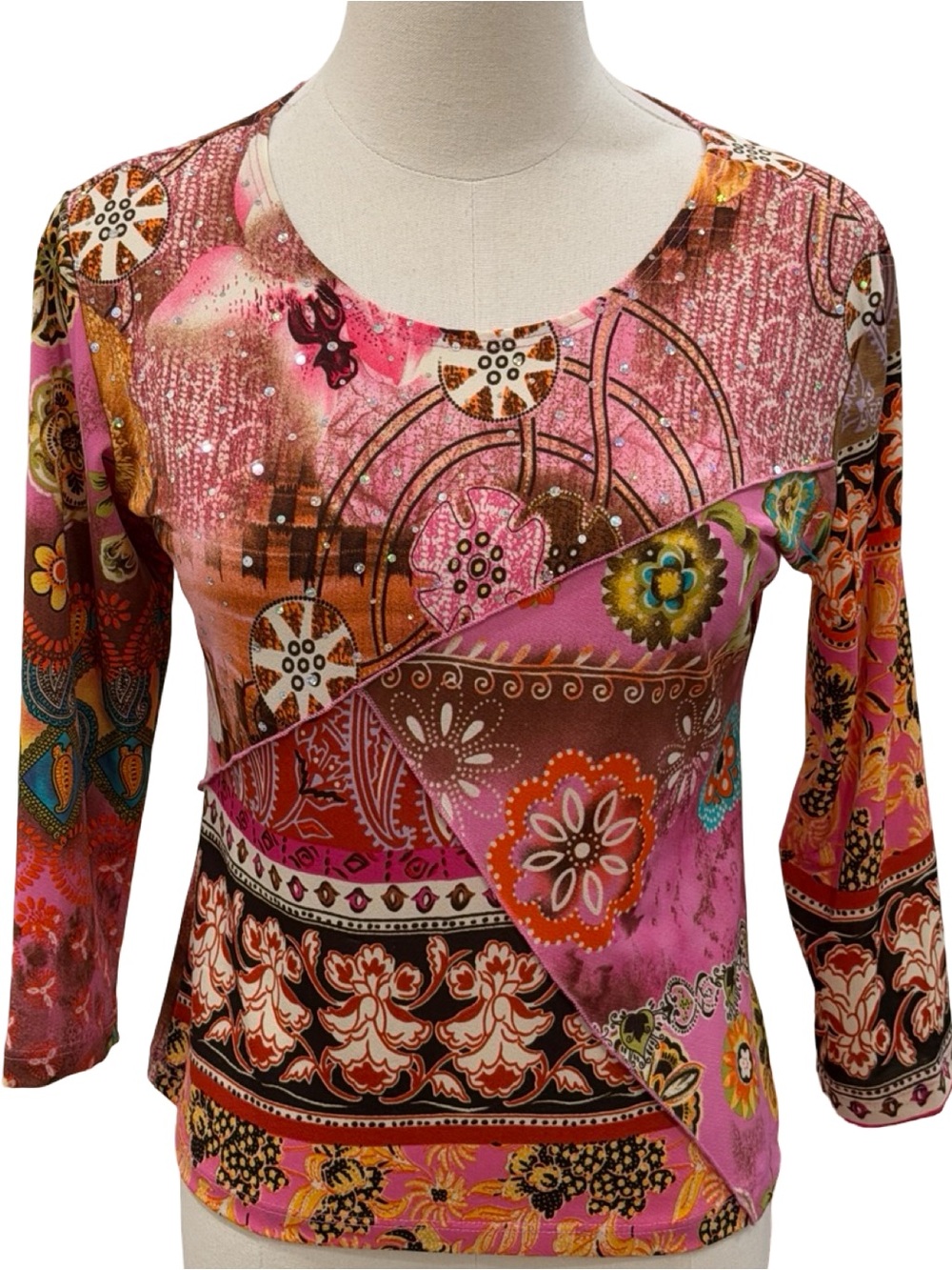 Y2k Jessica Max Bohemian Patchwork Print Top